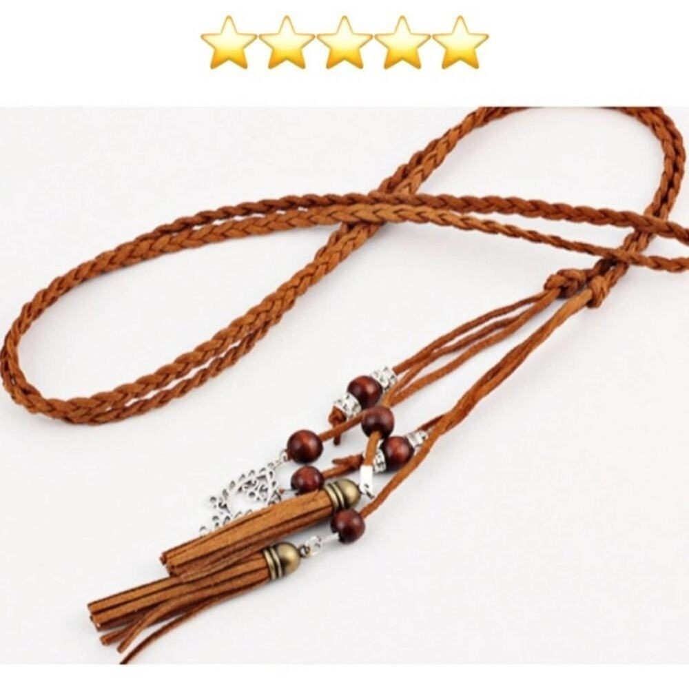 2/$30 NEW Boho Festival Suede Braided Tassel Belt Camel